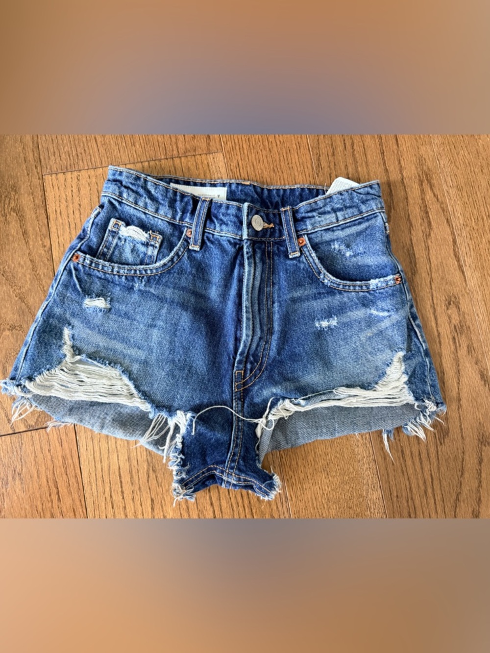 Zara Distressed Denim Cutoff Shorts - Blue